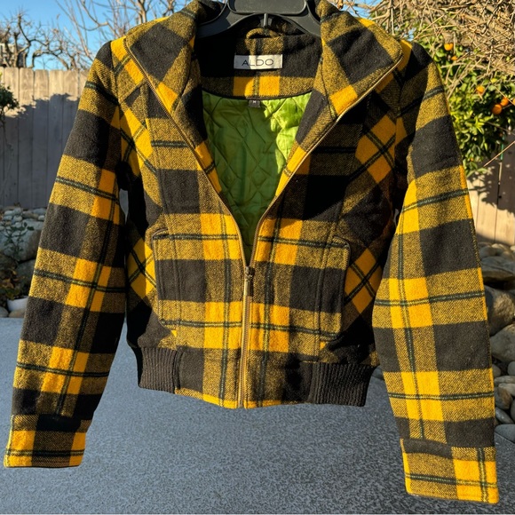 ALDO women’s wool jacket coat checked elastic at side full zipper front size M - Picture 2 of 12